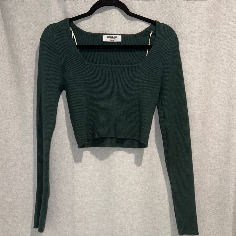 Double Zero Green Long Sleeve Fitted Crop Bodysuit